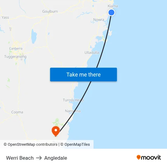 Werri Beach to Angledale map