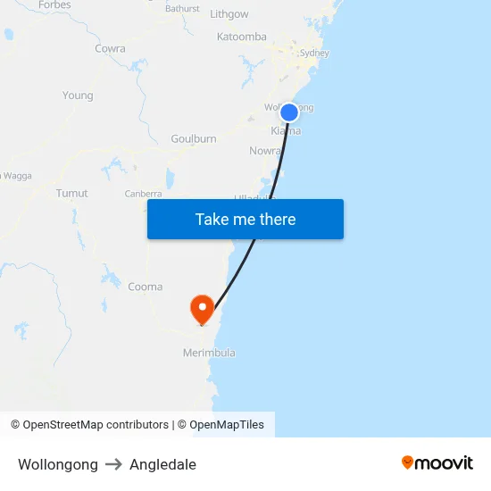 Wollongong to Angledale map