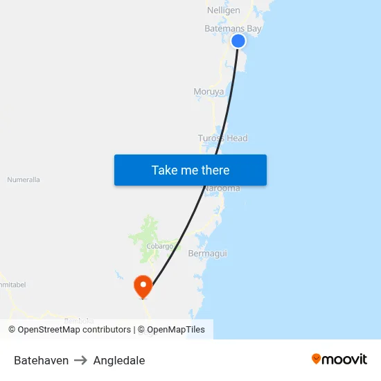 Batehaven to Angledale map