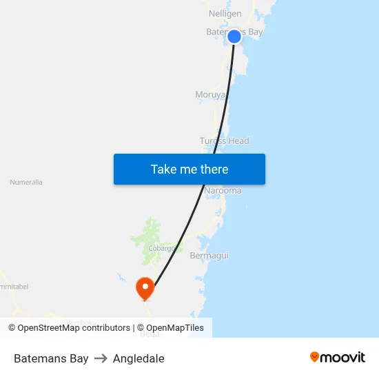 Batemans Bay to Angledale map