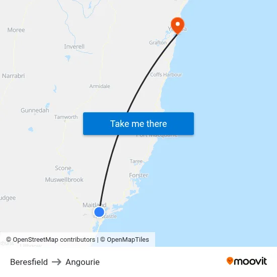 Beresfield to Angourie map