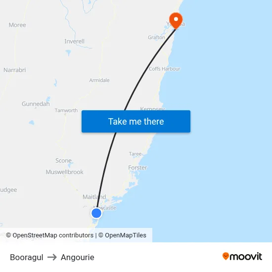 Booragul to Angourie map