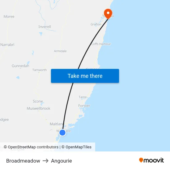 Broadmeadow to Angourie map