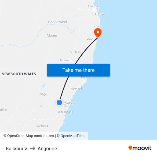 Bullaburra to Angourie map