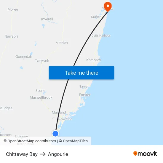 Chittaway Bay to Angourie map