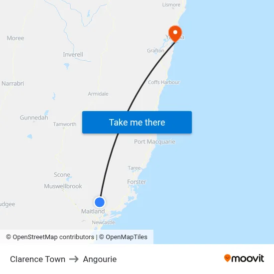 Clarence Town to Angourie map