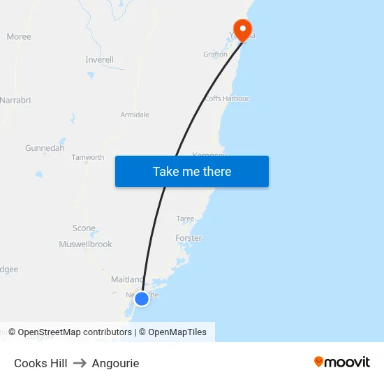 Cooks Hill to Angourie map