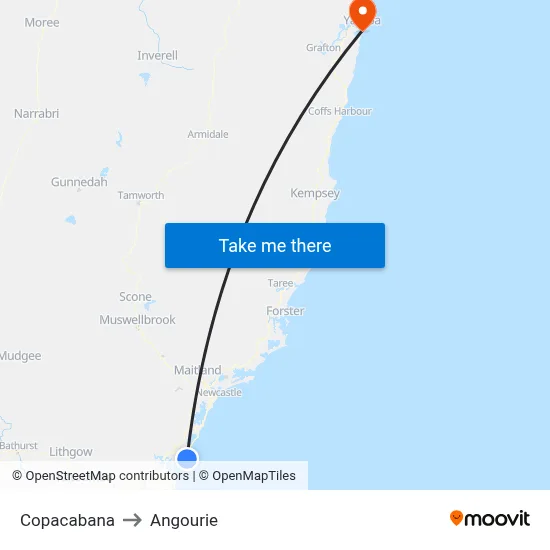Copacabana to Angourie map