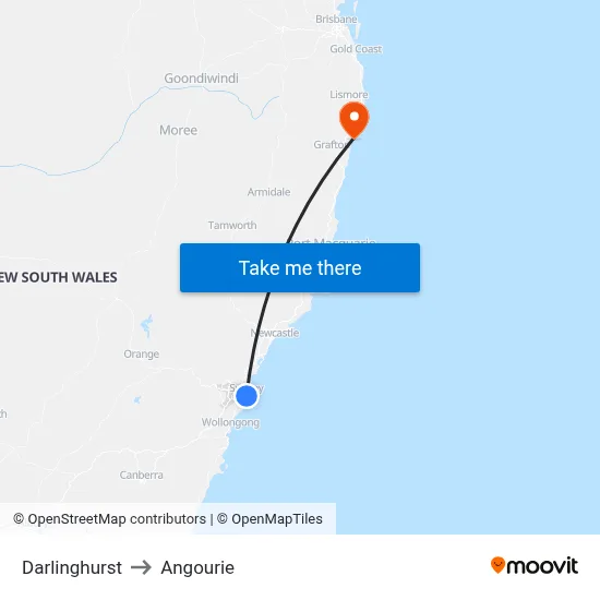 Darlinghurst to Angourie map