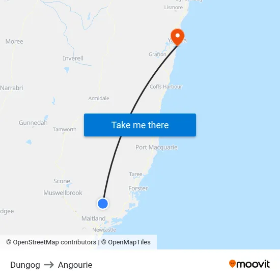 Dungog to Angourie map