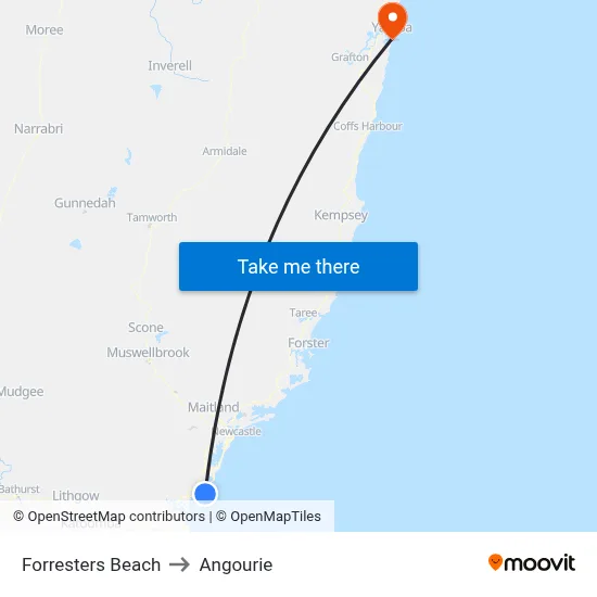 Forresters Beach to Angourie map