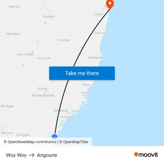 Woy Woy to Angourie map