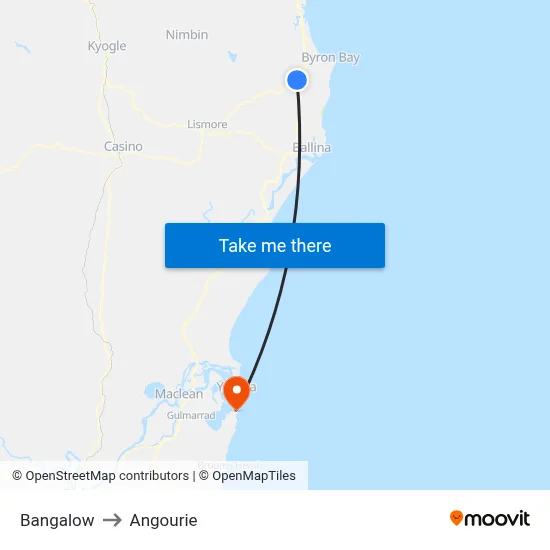 Bangalow to Angourie map