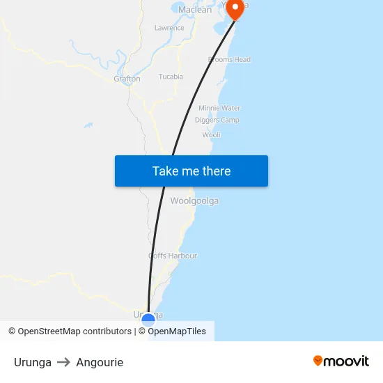 Urunga to Angourie map