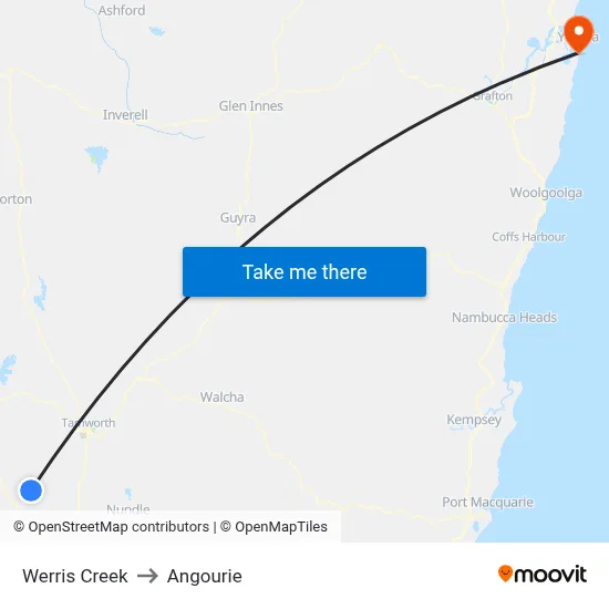 Werris Creek to Angourie map