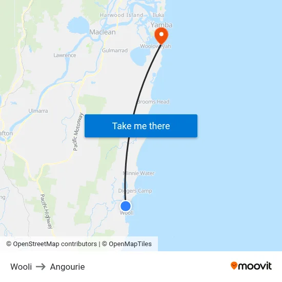 Wooli to Angourie map