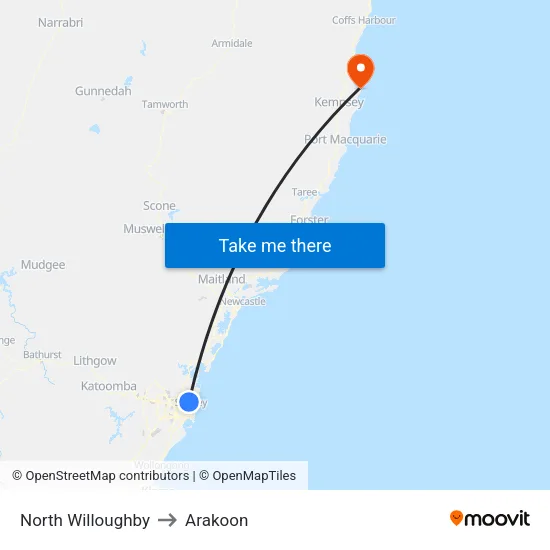 North Willoughby to Arakoon map