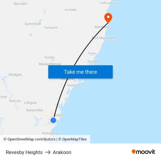 Revesby Heights to Arakoon map