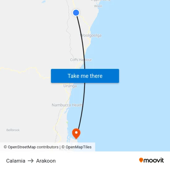 Calamia to Arakoon map