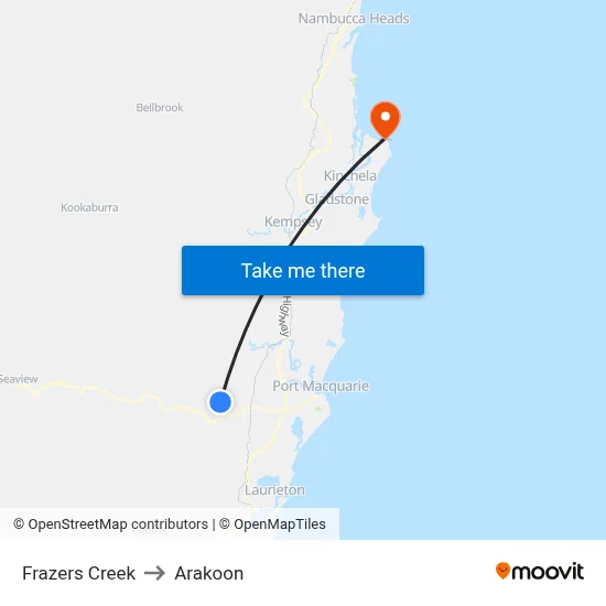 Frazers Creek to Arakoon map