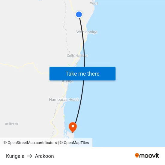 Kungala to Arakoon map