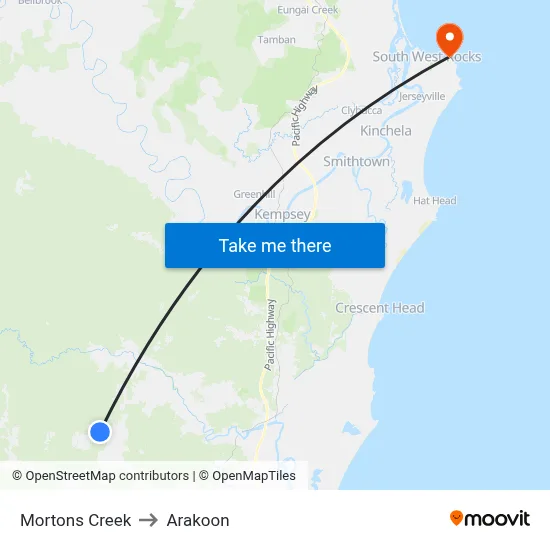 Mortons Creek to Arakoon map