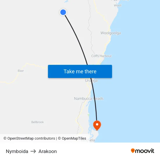 Nymboida to Arakoon map