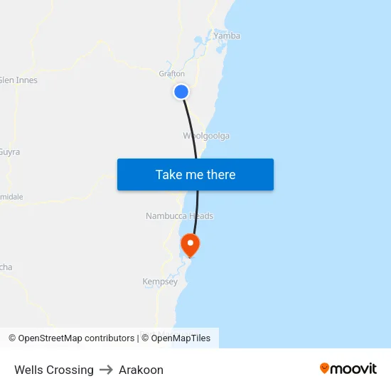 Wells Crossing to Arakoon map