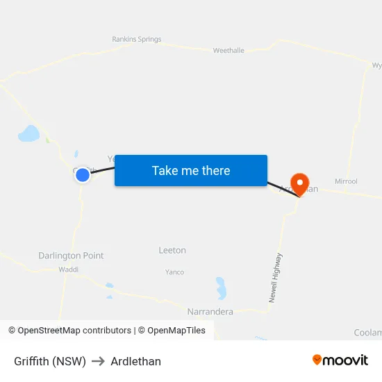 Griffith (NSW) to Ardlethan map