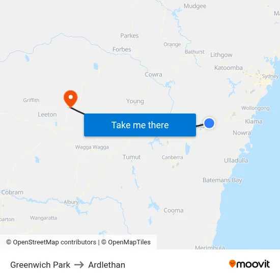 Greenwich Park to Ardlethan map