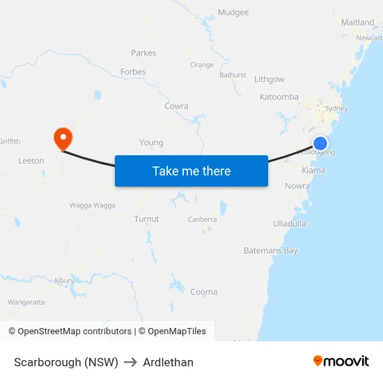 Scarborough (NSW) to Ardlethan map