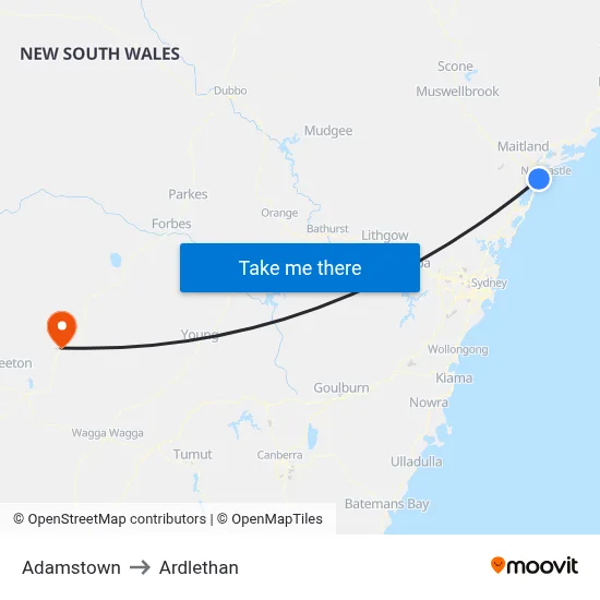 Adamstown to Ardlethan map