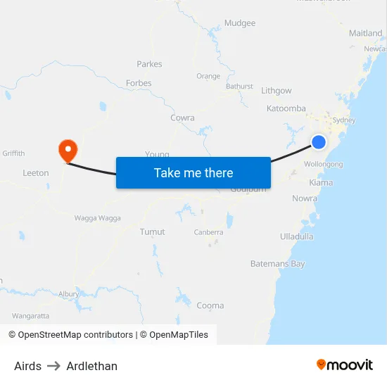 Airds to Ardlethan map
