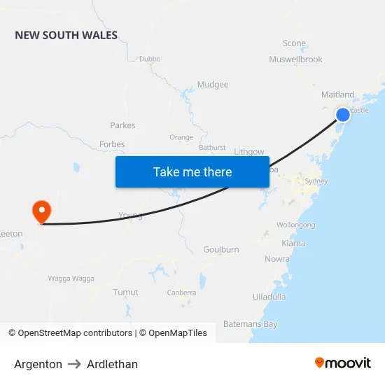 Argenton to Ardlethan map