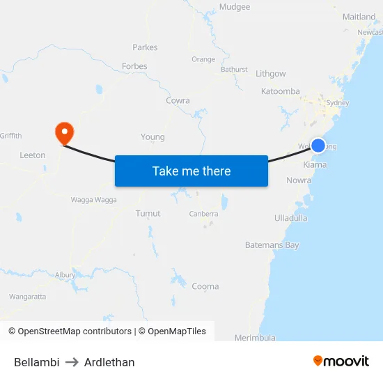 Bellambi to Ardlethan map