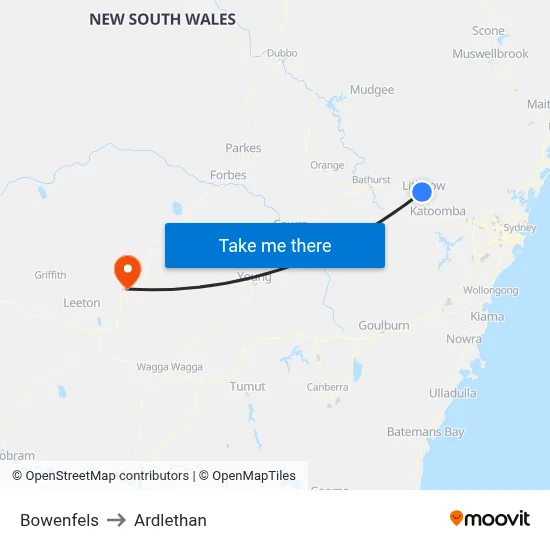 Bowenfels to Ardlethan map