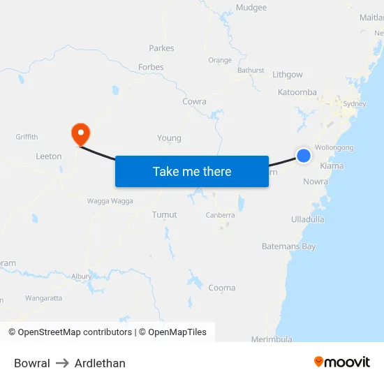 Bowral to Ardlethan map