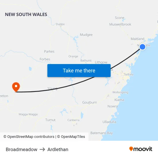 Broadmeadow to Ardlethan map