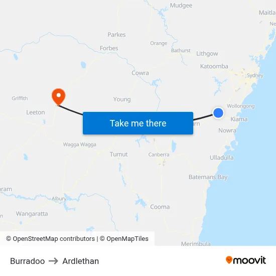 Burradoo to Ardlethan map