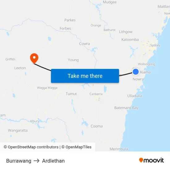 Burrawang to Ardlethan map