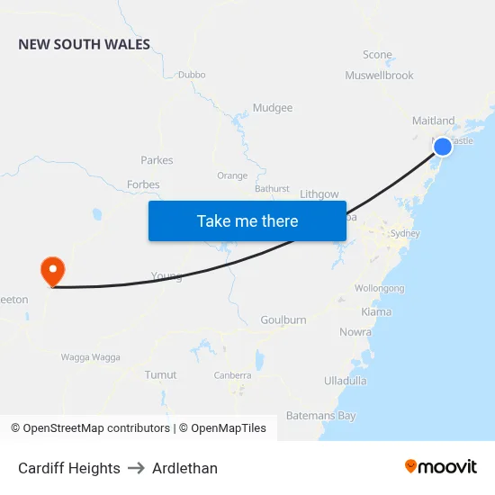 Cardiff Heights to Ardlethan map