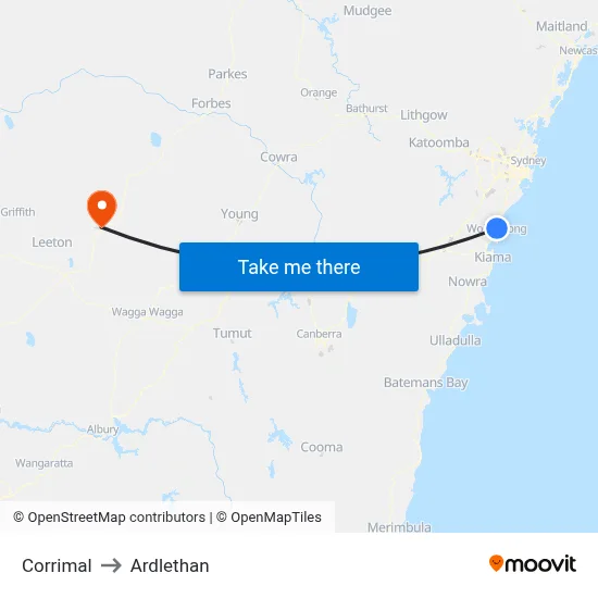 Corrimal to Ardlethan map
