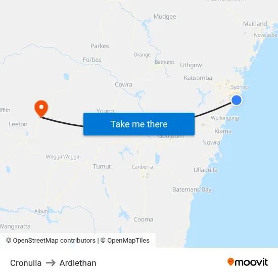 Cronulla to Ardlethan map