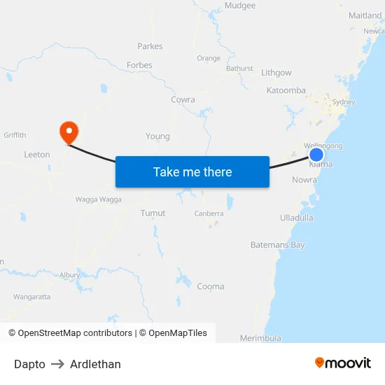 Dapto to Ardlethan map