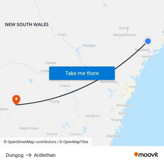 Dungog to Ardlethan map