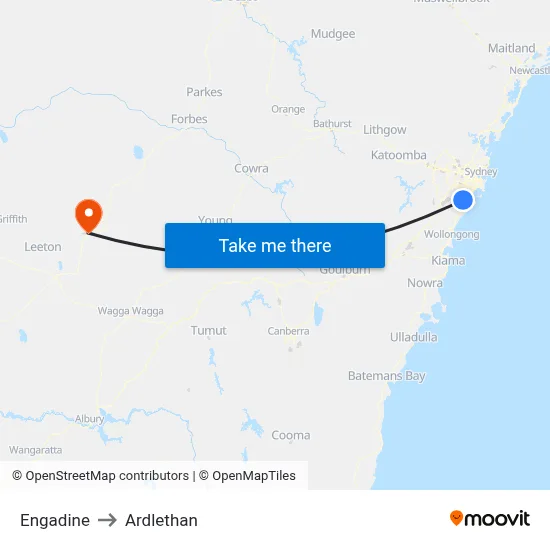 Engadine to Ardlethan map
