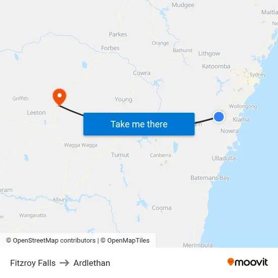 Fitzroy Falls to Ardlethan map