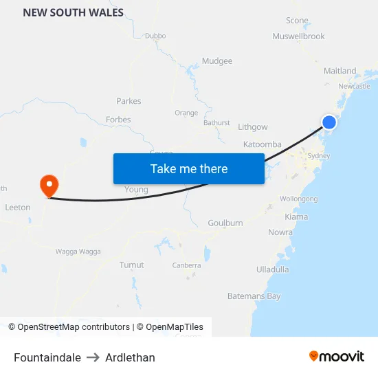Fountaindale to Ardlethan map