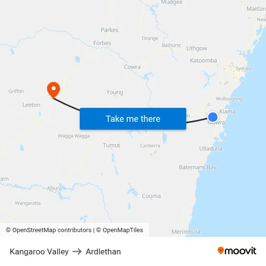 Kangaroo Valley to Ardlethan map