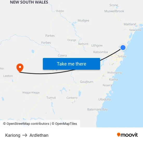 Kariong to Ardlethan map